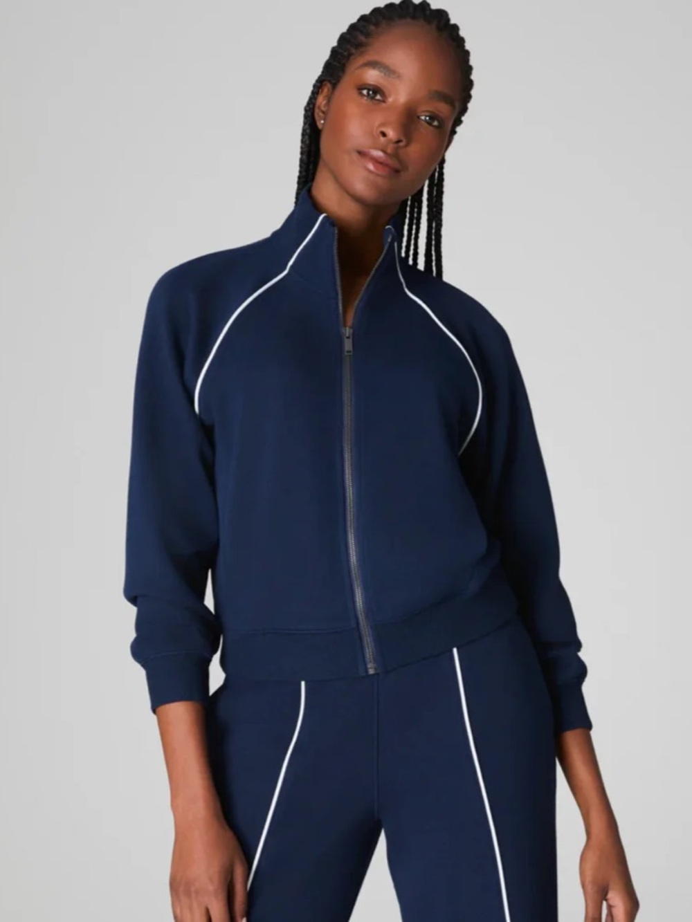 SPANX AIRESSENTIALS PIQUE FULL ZIP TRACK JACKET timeless navy medium